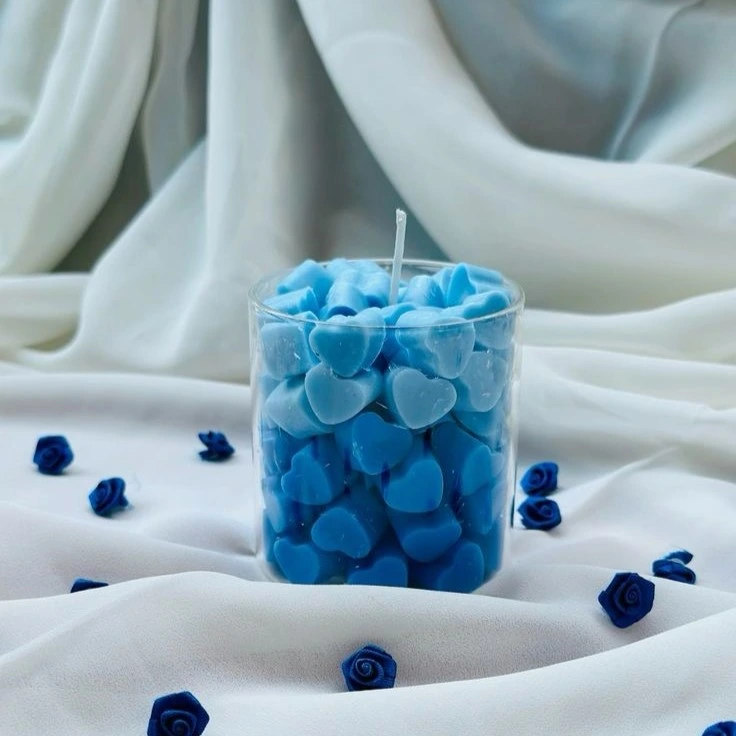 blue hearts confetti jar candle