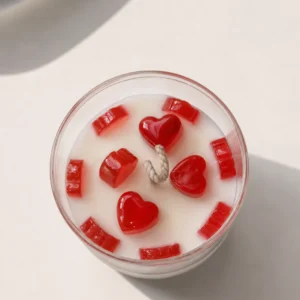 red heart embedded candle