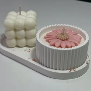 3 piece fluted oval tray candle decor set