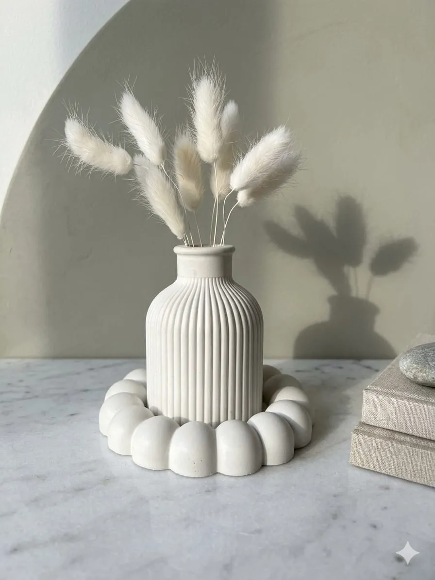 aesthetic ribbed vase with bubble coaster