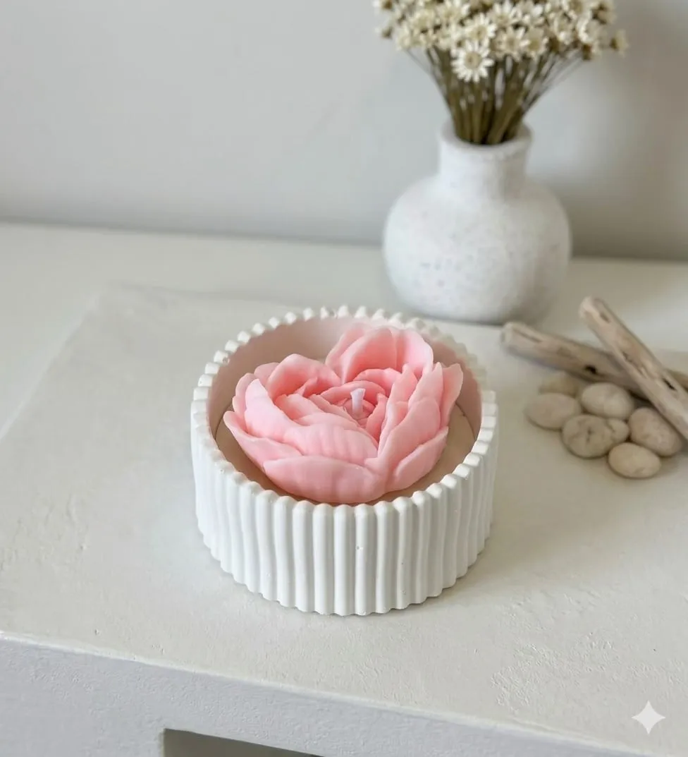 heart flower candle ribbed ceramic jar