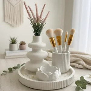 white ceramic vanity decor – 4 piece set 