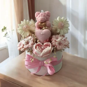 teady bear with flower bouquet box
